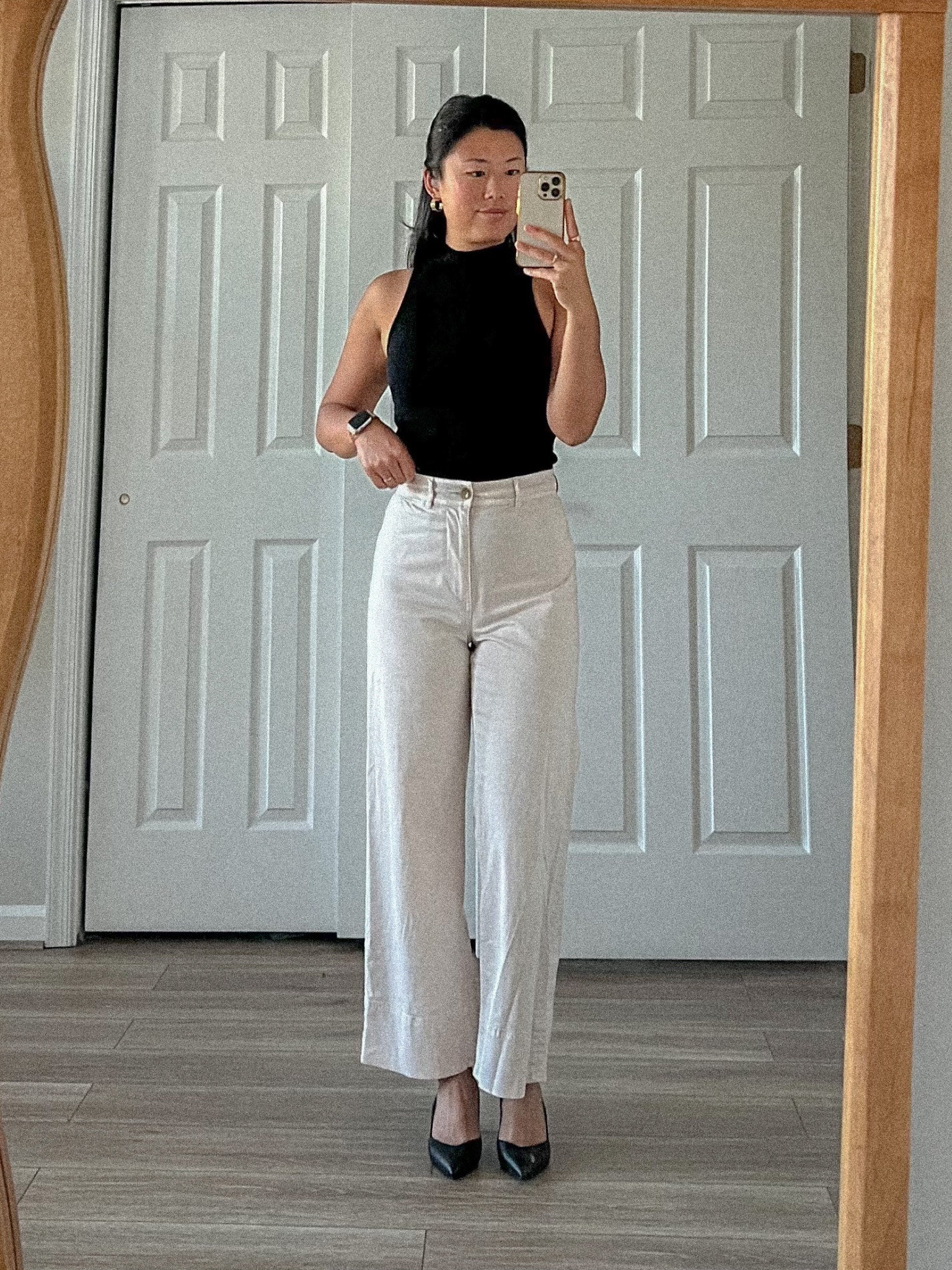 Black mockneck top, white leg jeans, black heels, summer work style, workwear 

#LTKFind #LTKxNSale #LTKworkwear