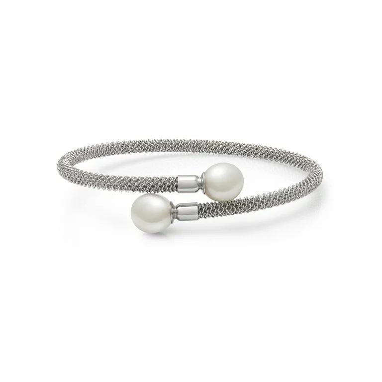 Cultured White Freshwater Pearl and Sterling Silver Mesh Bracelet, 7" | Walmart (US)