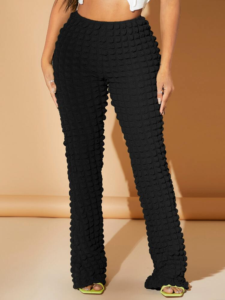 SHEIN SXY Textured Straight Leg Solid Pants | SHEIN