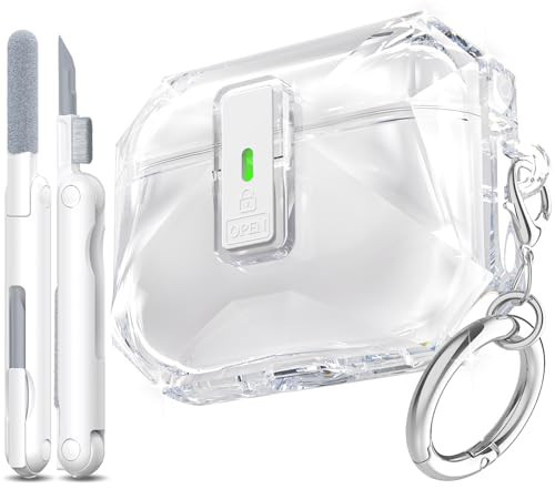 R-fun for AirPods Pro 3 Case (2025) Cover with Cleaning Kit, Military-Grade Shockproof Transparent Non-Yellowing, Auto Pop-Up Lid Design for AirPods Pro 3rd Generation Case, Clear White | Amazon (US)