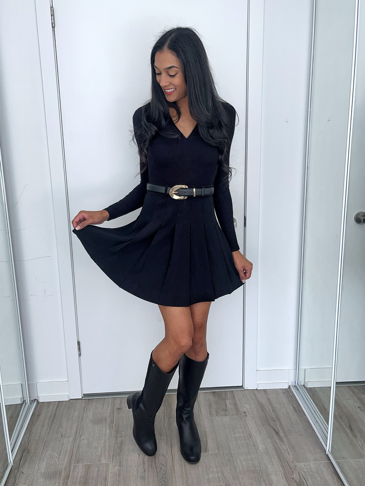 Mini dress, pleated dress, pleated mini dress, fall dress, fall fashion, boots, knee high boot, boot, fall boot, leather boot

#LTKStyleTip #LTKShoeCrush #LTKSaleAlert
