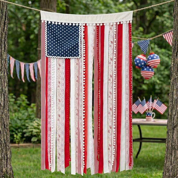 Lighted Rag American Flag Banner 4 x 2.3 Ft, Rag American Flag Banner for Home Party Supplies, Pa... | Amazon (US)