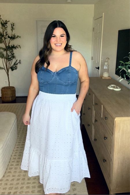 Midsize Walmart Summer outfit ☀️ so many good summer finds at Walmart right now and so affordable!! 

Denim top - XL
Eyelet white skirt - L



#LTKxWalmart #LTKSeasonal #LTKMidsize