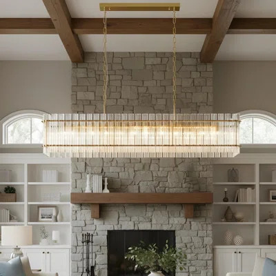 Modern Rectangular Crystal Glass Chandelier, 10-Light Gold Crystal Lighting Fixture, Contemporary Ceiling Pendant for Dining Room, Living Room, Kitche | Wayfair North America