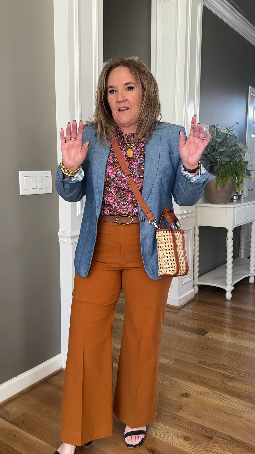 Ahhhhh this outfit!!! 
Pants size 14 petite
Blouse size large 
Blazer size 14 reg def go your larger size 
Sandals tts 

#LTKworkwear #LTKover40 #LTKsalealert