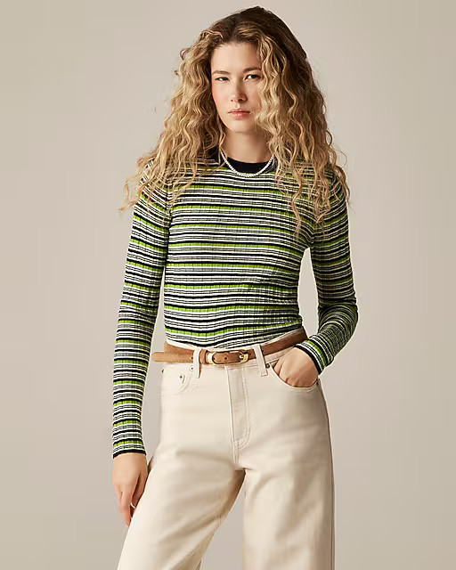 Wide-rib Carolyn crewneck sweater in striped merino wool | J. Crew US