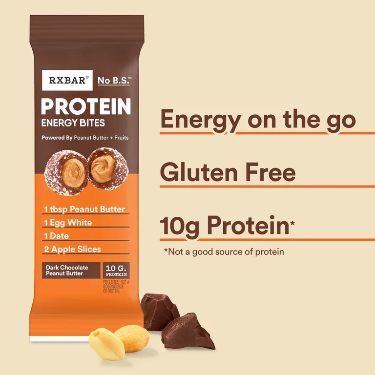 RXBAR Protein Energy Bites, Dark Chocolate Peanut Butter Gluten-Free Protein Balls, 10 Count | Walmart (US)