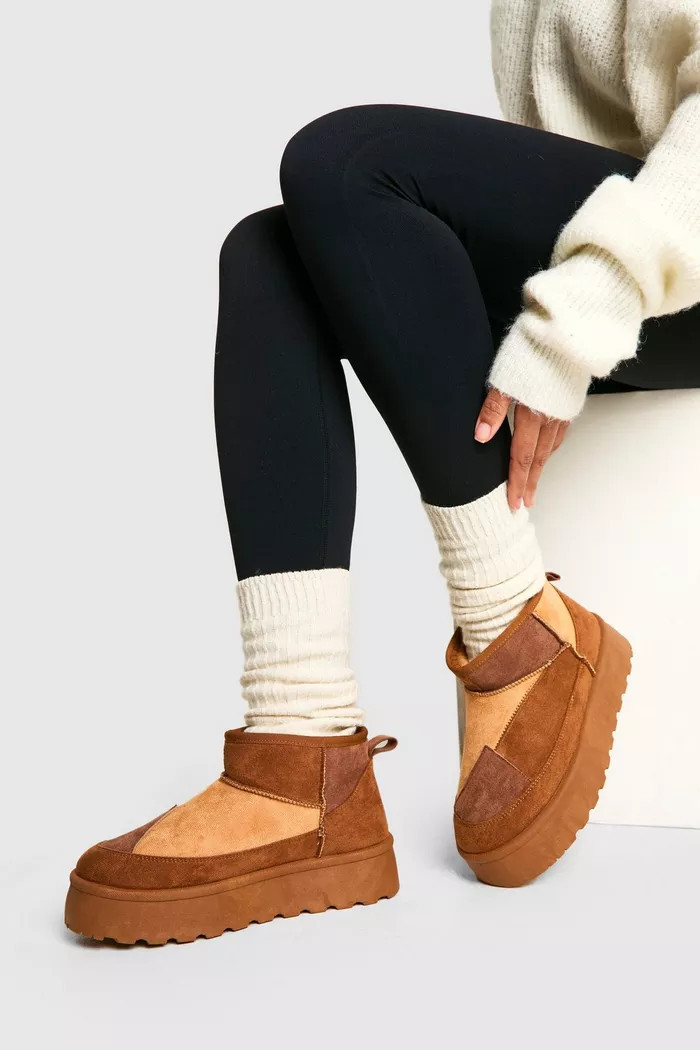 Patchwork Platform Cozy Boot | boohoo (US & Canada)