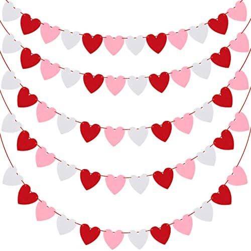 ADXCO 5 Pack Valentines Heart Garland Decorations Felt Heart Banner Hanging Valentines Garland NO... | Amazon (US)