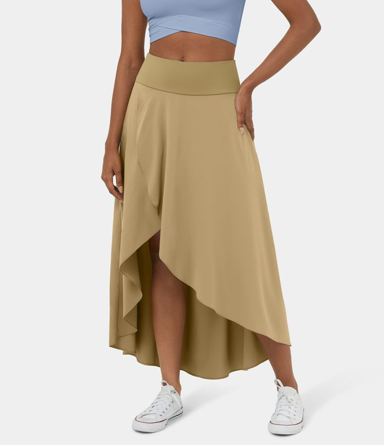 Breezeful™ High Waisted High Low Ruffle 2-in-1 Flowy Quick Dry Casual Regular Maxi Skirt | HALARA
