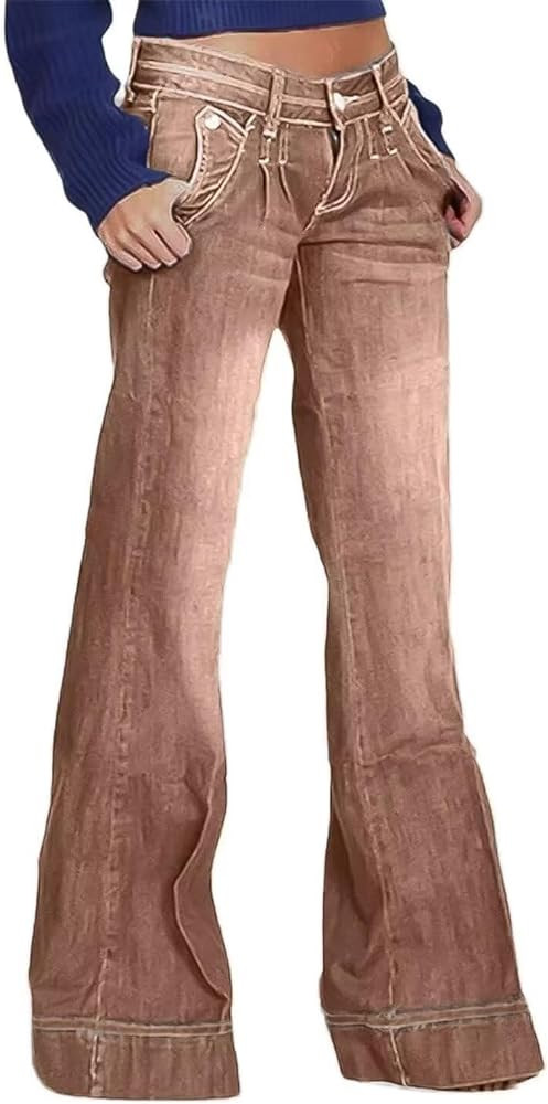 Flamingals Low Rise Straight Leg Wide Leg Baggy Jeans Women Stretch Boyfriend Butterfly Flare Den... | Amazon (US)