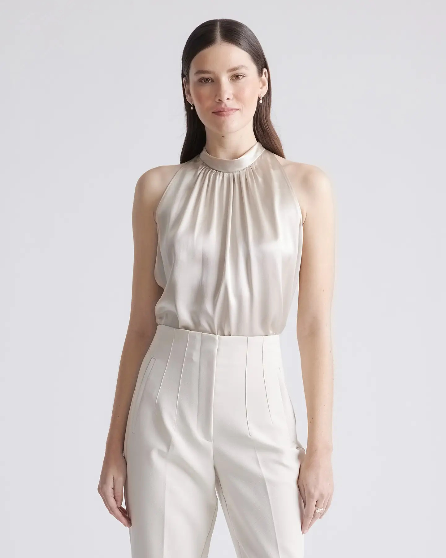 100% Washable Silk Halter Top in Champagne | Quince