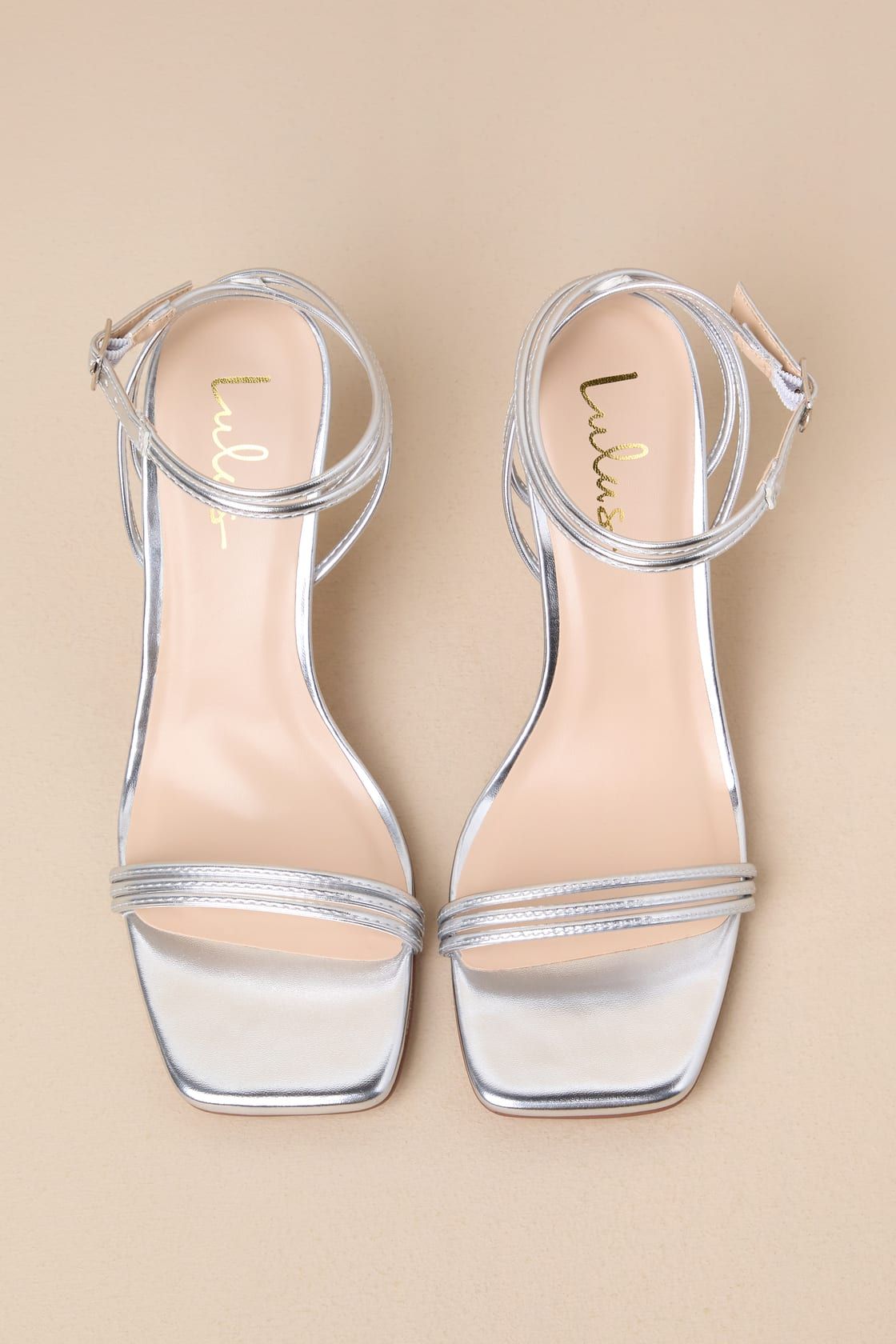 Ellara Silver Metallic Strappy Square-Toe High Heel Sandals | Lulus