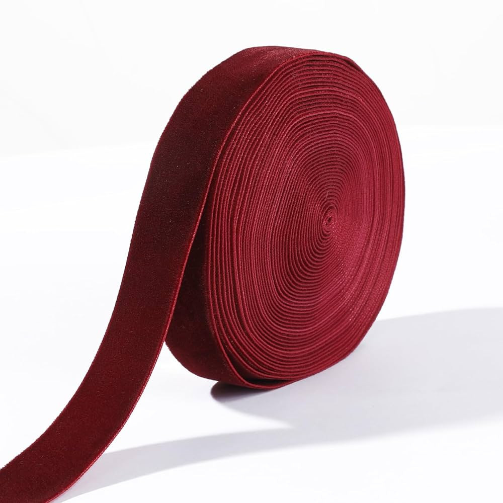 Velvet Ribbon for Gift Wrapping Flower Bouquet Crafts Hair Fabric Ribbon Bows (Burgundy, 1" 10yar... | Amazon (US)