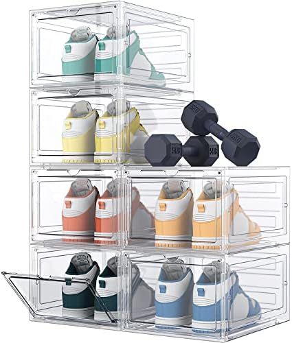 HOMIDEC Shoe Storage, 6 Pack Shoe Organizer Clear Hard Plastic Shoe Box, Shoe Boxes Clear Plastic... | Amazon (US)