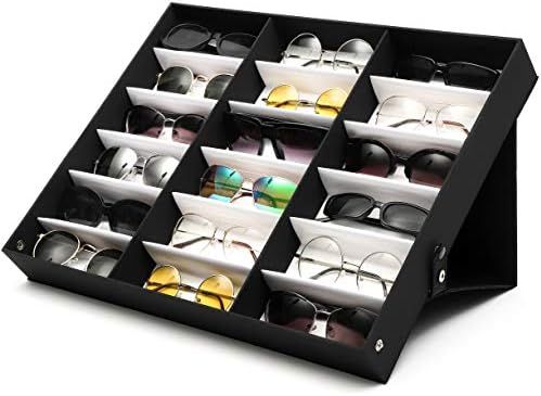 Juvale Sunglasses Organizer Stand, 18 Slot Display Case (18.5 x 14.25 x 2.5 in, Black) | Amazon (US)