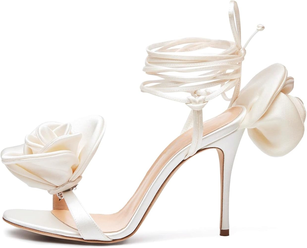 iadore Women's High Heels, 4'' Open Toe Floral Ankle Strappy Lace Up Stiletto Heeled Sandals with... | Amazon (US)