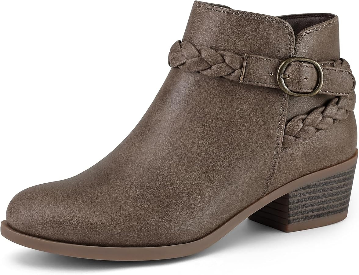 mysoft Women's Ankle Boots Low Chunky Heel Round Toe Wide Width Short Booties Side Zipper | Amazon (US)