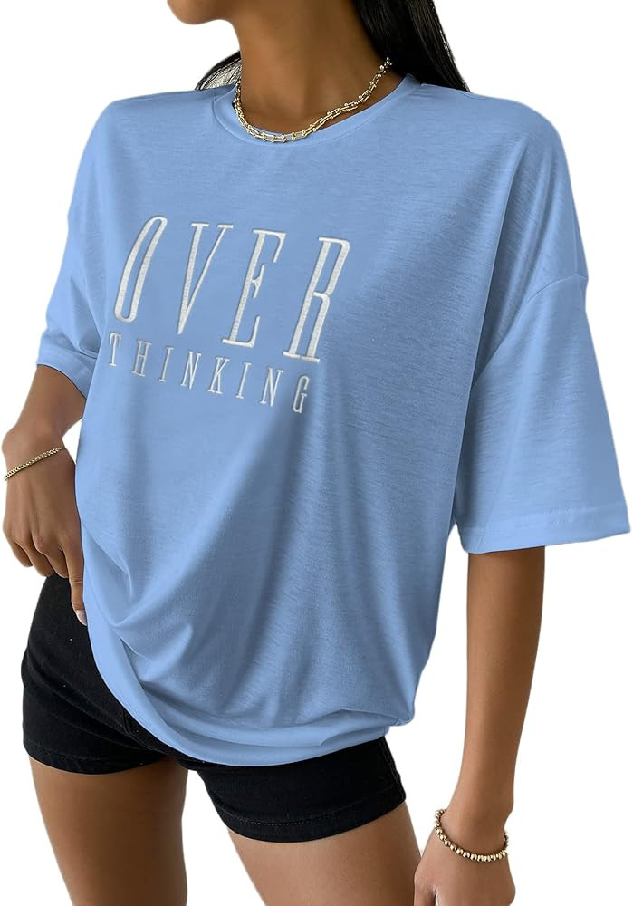 Verdusa Women's Loose Drop Shoulder Tree Miami Letter Graphic Oversized Longline Tee Shirt Tops | Amazon (US)