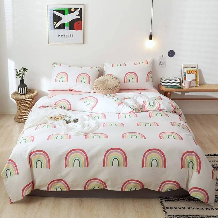OTOB Rainbow Bedding Duvet Cover Aesthetic Kawaii Bedding Set Cotton 100 Pink Comforter Cover 3 P... | Amazon (US)