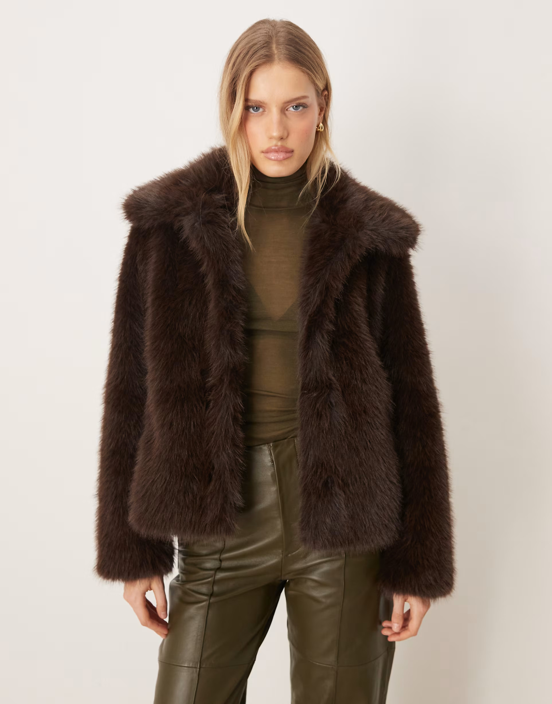 Gina Tricot faux fur jacket in dark brown | ASOS (Global)