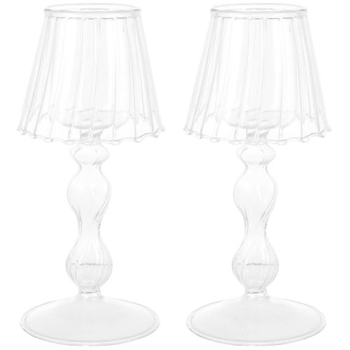 DOITOOL Glass Candle Holder Set of 2 Tea Light Candle Stand Decorative Candlestick for Home Dining Table Wedding Party Office Desk Decor 6.29X3.14X7.08In | Amazon (US)