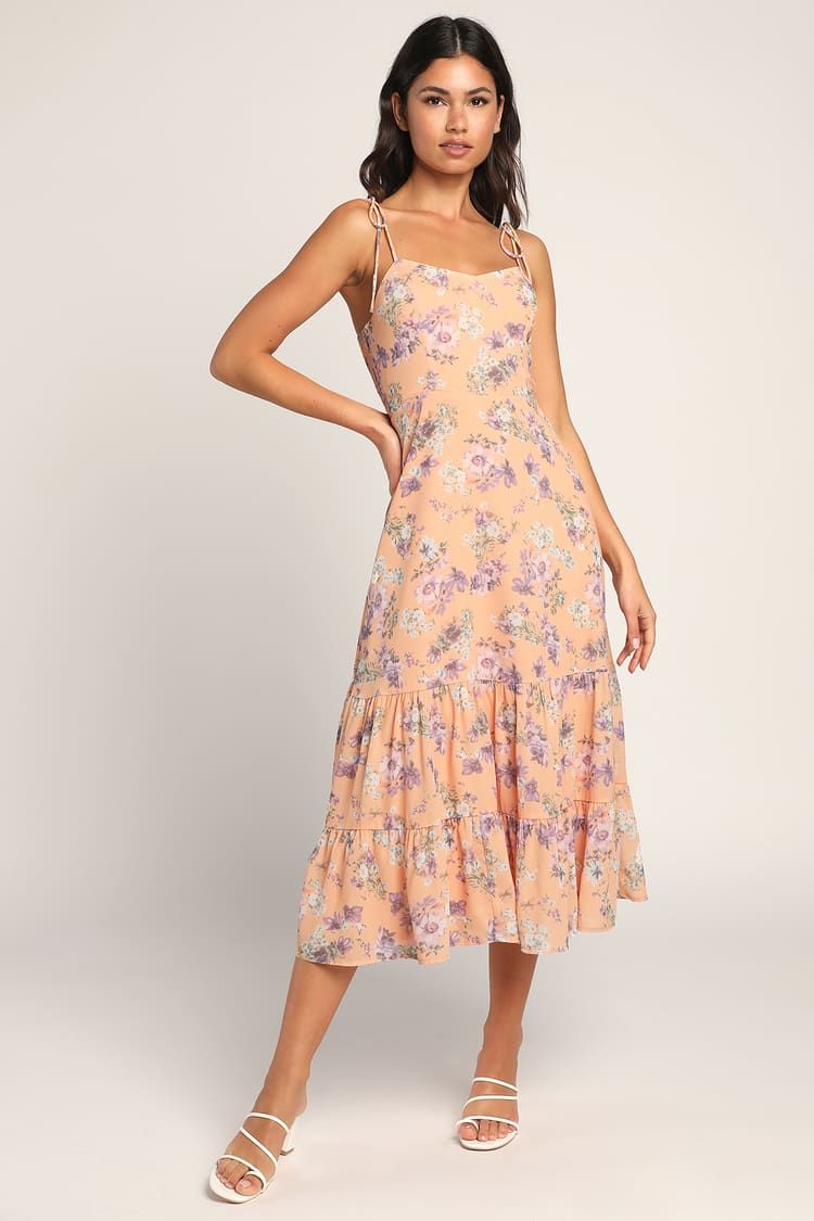 Started With a Kiss Orange Floral Print Tie-Strap Tiered Dress | Lulus (US)