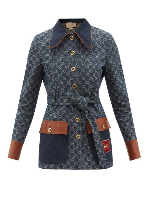 Gucci - Leather-trimmed Gg-jacquard Safari Jacket - Womens - Denim | Matches (US)