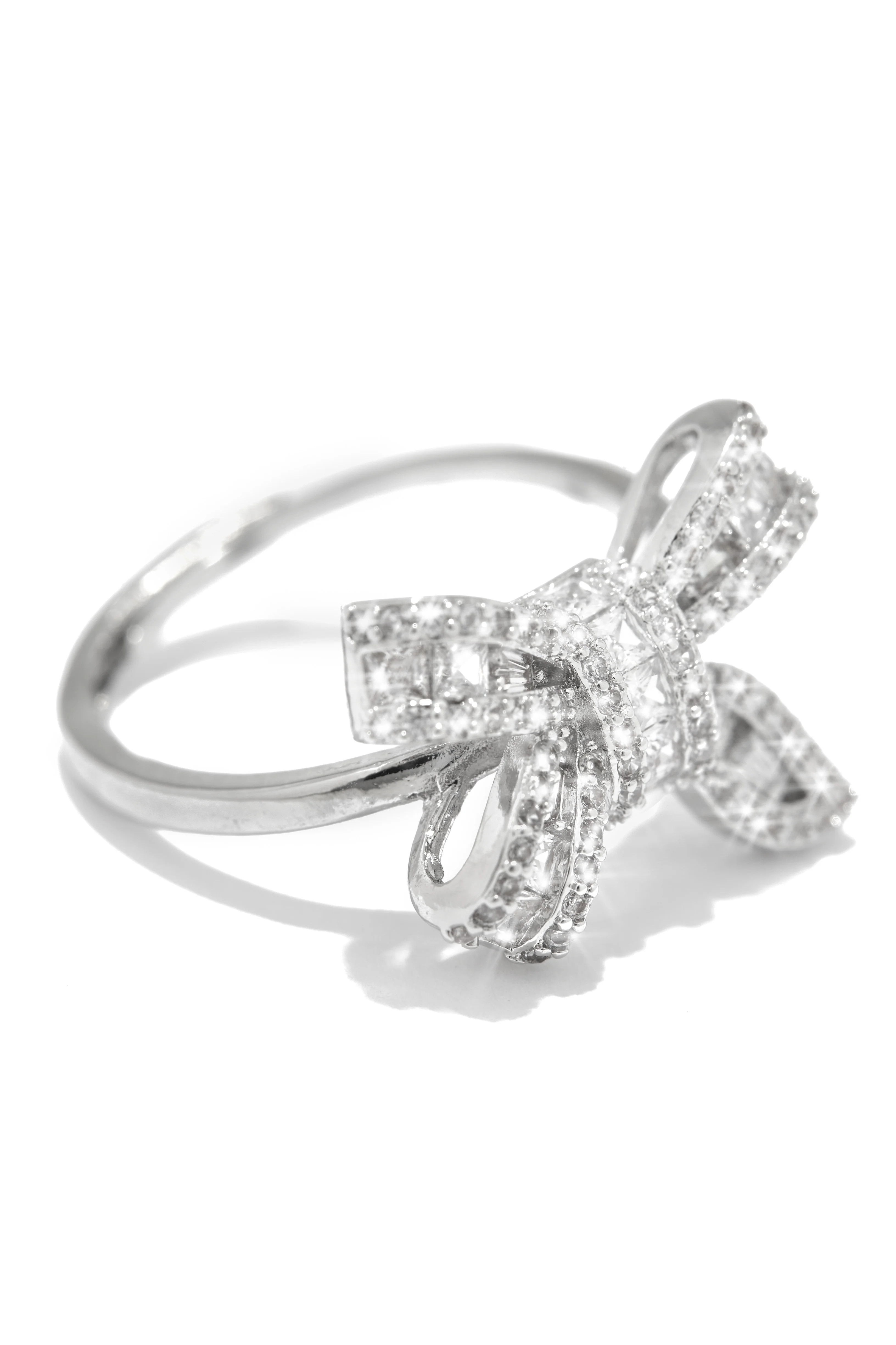 Miss Lola | Perfect Gift Silver Bow Embellished Ring | MISS LOLA