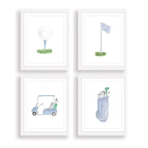 Navy Blue Golf Watercolor Nursery Wall Art Print | Watercolor Golf Ball, Golf Flag, Golf Cart, Go... | Etsy (US)