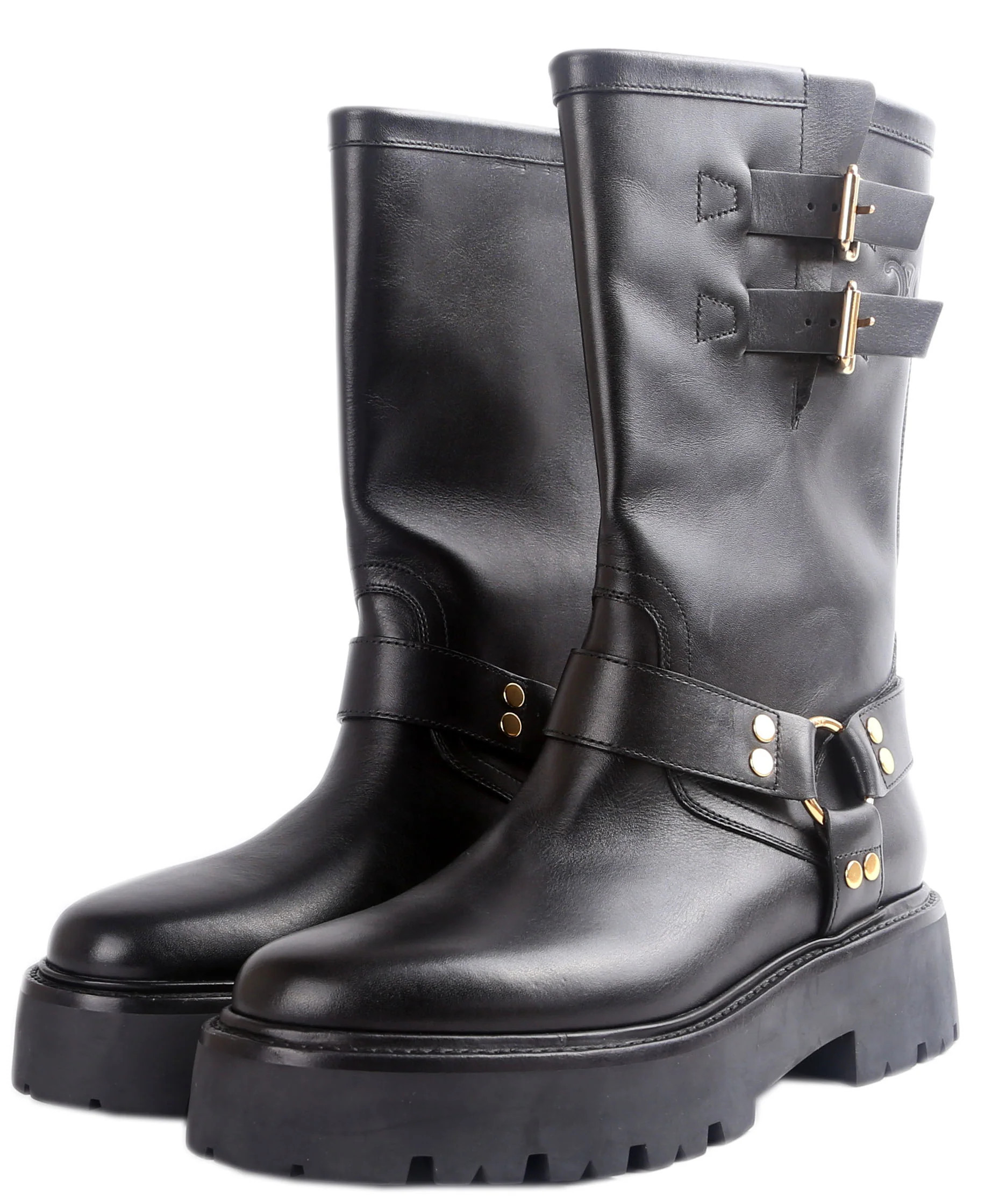 Calfskin Buckle Biker Boots Size 42 | Keeks Designer Handbags