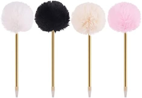 MINAGOO 8 Pack Pompom Gift Plush Pen Gold Color Ballpoint Pen for Wedding,Office and Party | Amazon (US)