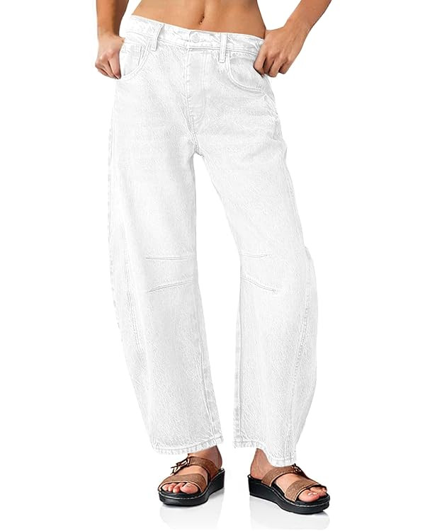 PLNOTME Women's Baggy Boyfriend Jeans Vintage Wide Leg Mid Rise Barrel Denim Ankle Pants | Amazon (US)