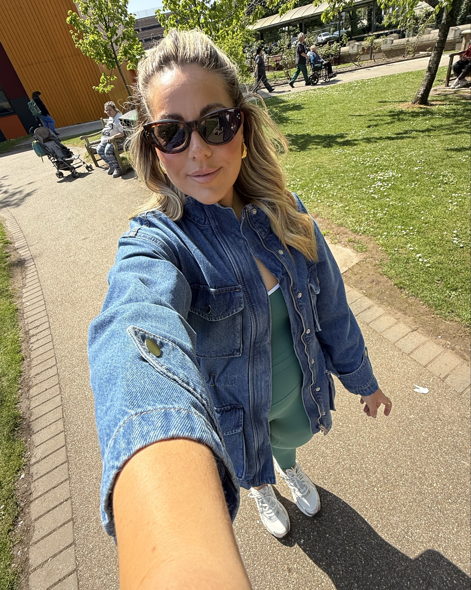 Just a girl who lives in a gym set & a denim jacket! Straight from Pilates to the park.. 

Wearing size medium in the set & jacket. Trainers are true to size! 

#LTKAprilSpotlight #LTKfitness #LTKspring