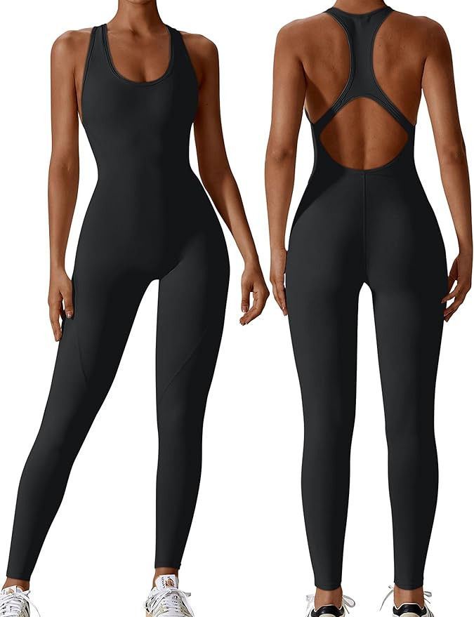 OYS Women's Sleeveless Backless One Piece Seamless Bodycon Yoga Workout Jumpsuits | Amazon (US)