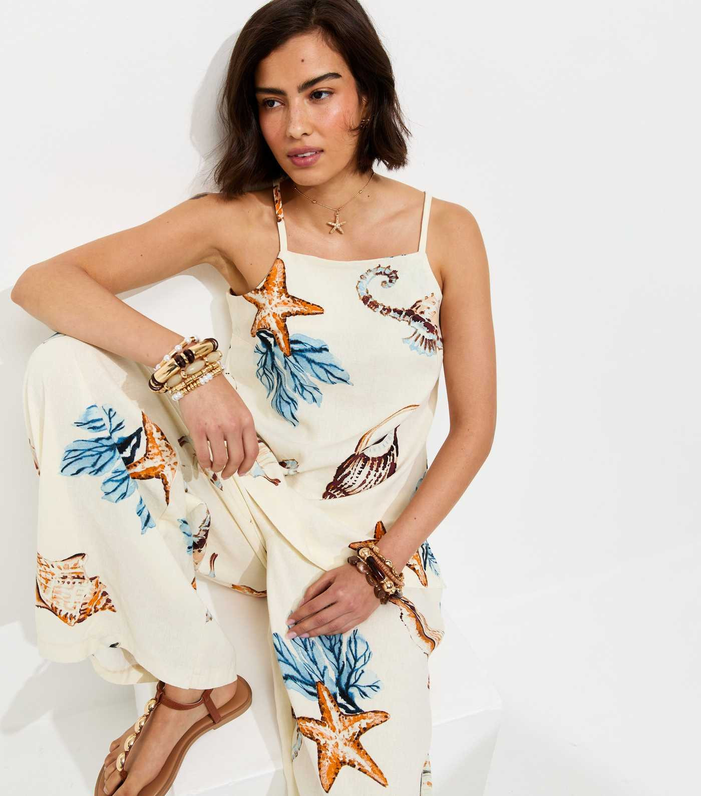 Cream Linen Rich Seahorse Print  Wide Leg Trousers | New Look | New Look (UK)