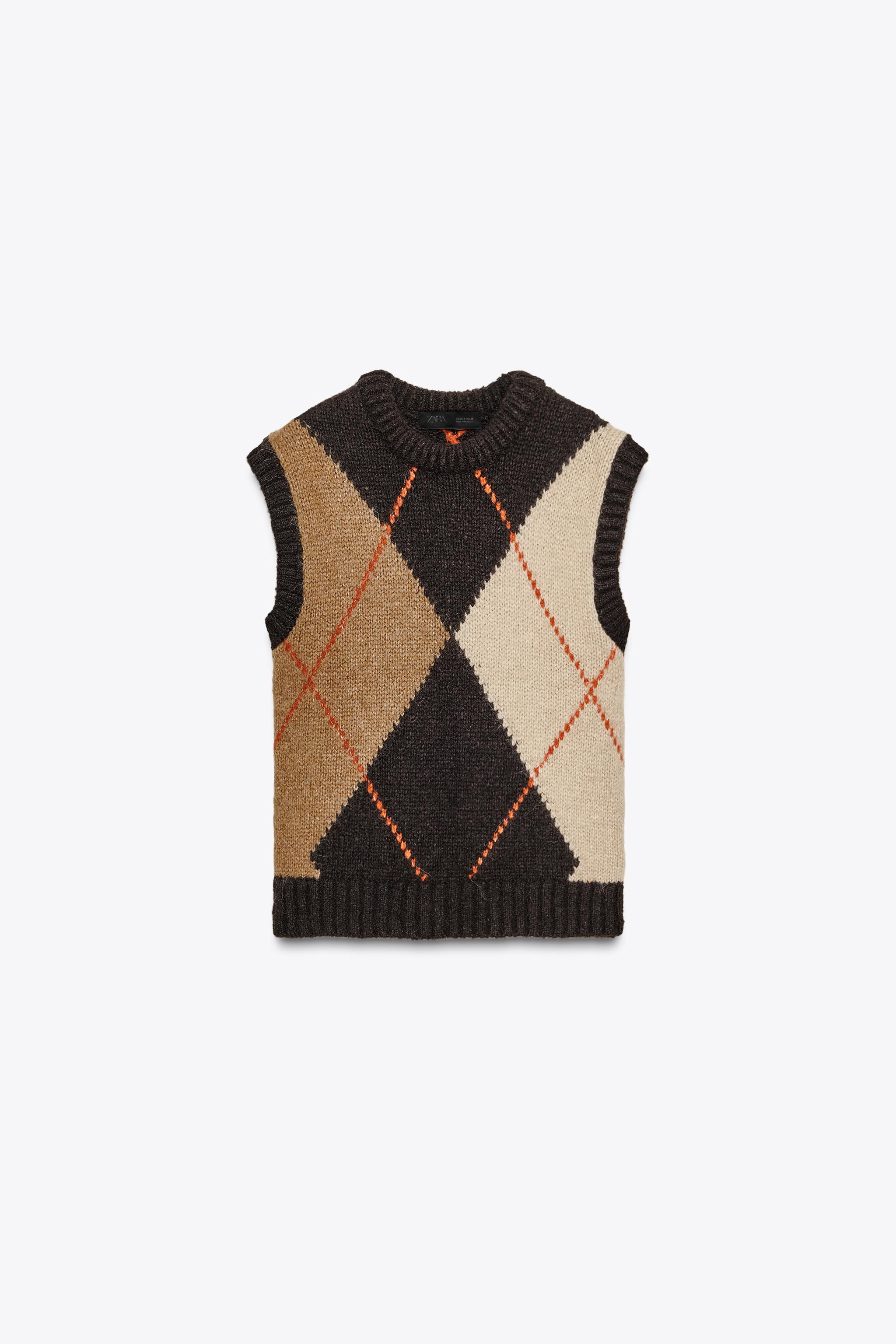 ARGYLE KNIT WAISTCOAT TOP | Zara UK
