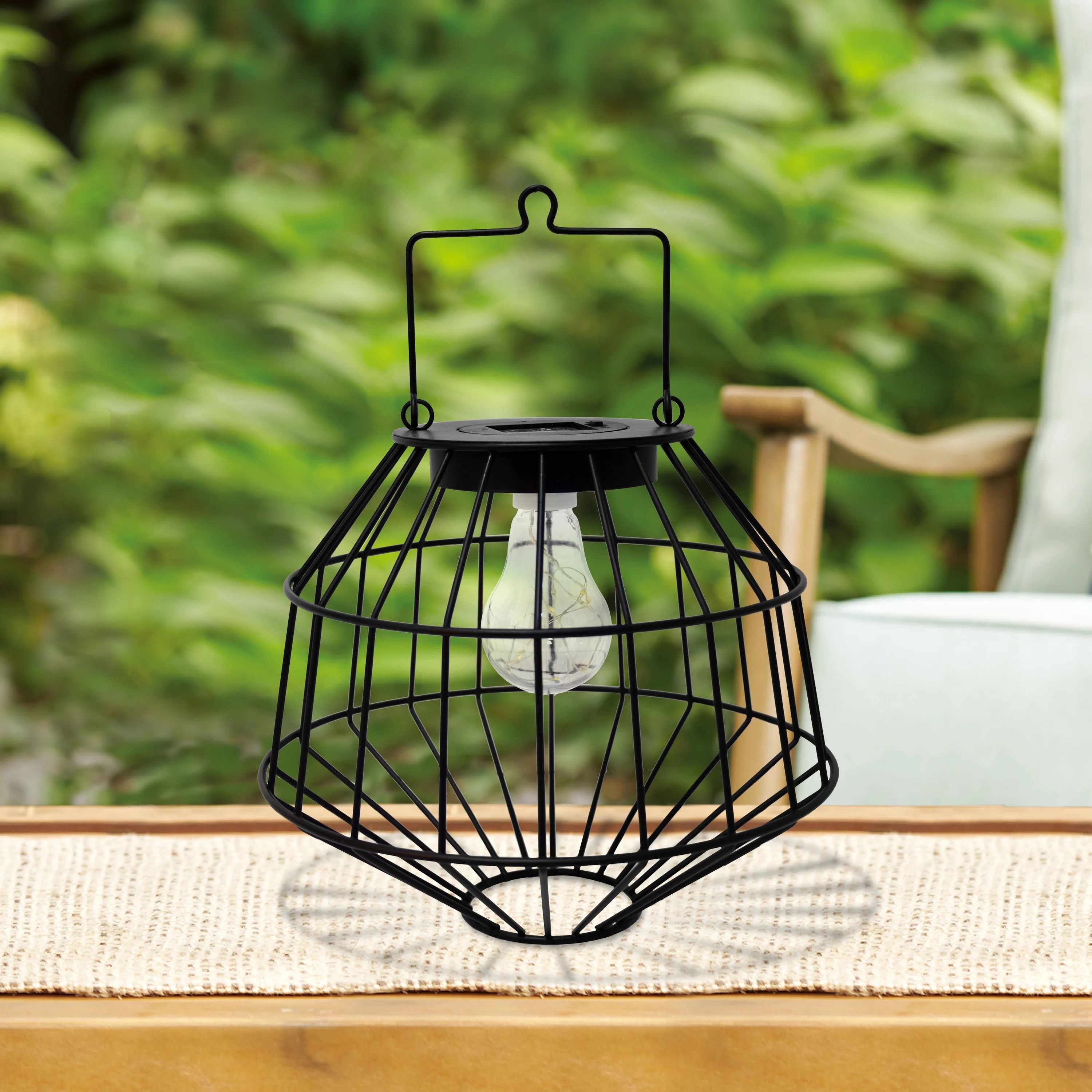 Better Homes & Gardens Outdoor Solar 8.9inH Black Metal Cage LED Decorative Lantern: | Walmart (US)