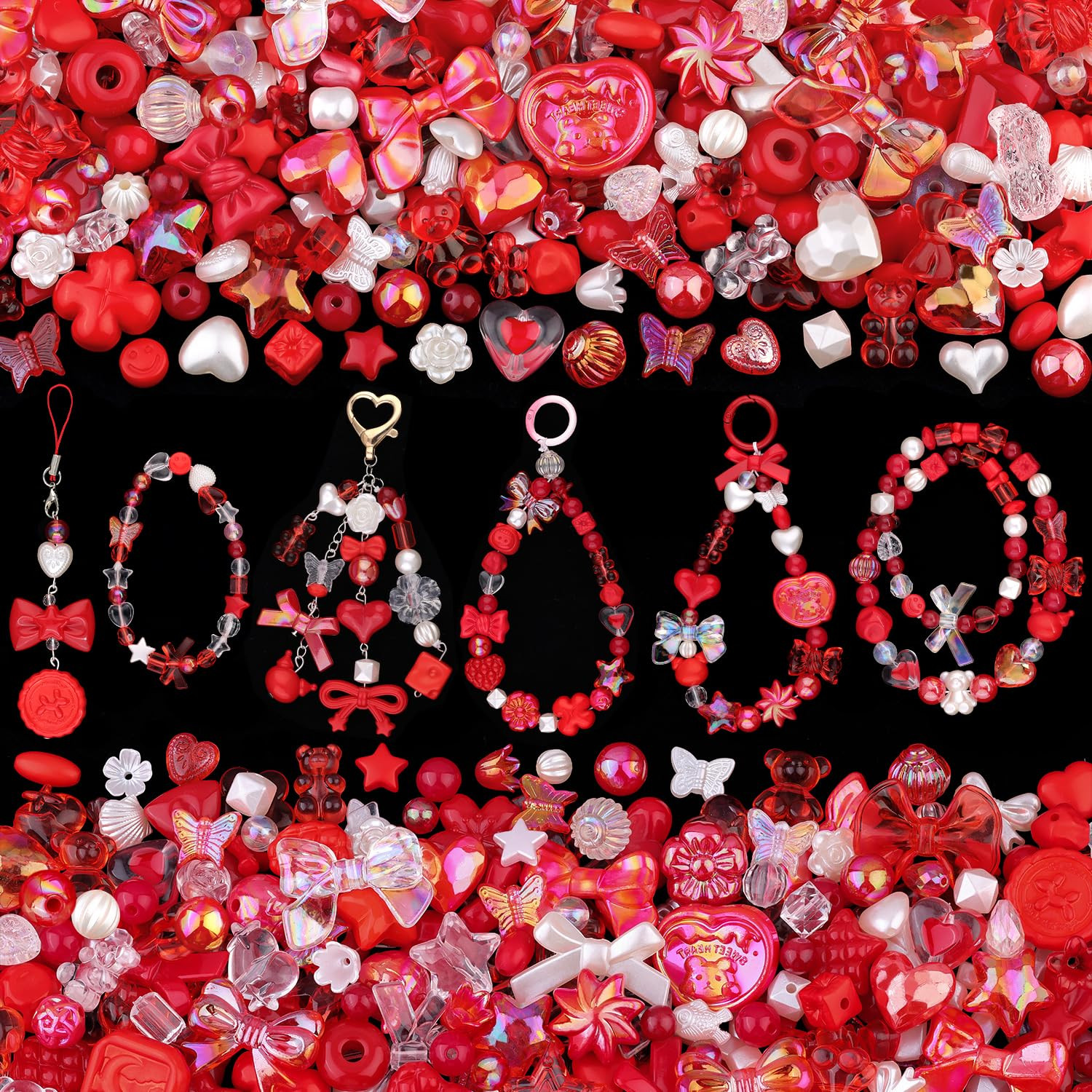 200-260PCS TINKRSTUFF Assorted Acrylic Beads Red Cute Beadsfor Bracelet Making, Bow Flower Butter... | Amazon (US)