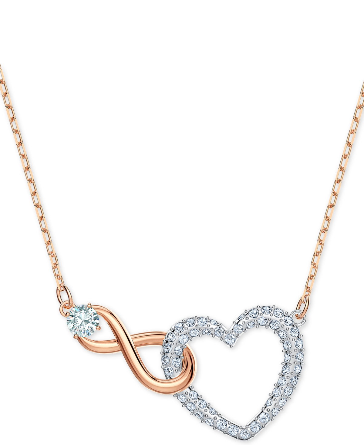 Swarovski Two-Tone Crystal Heart & Infinity Symbol Pendant Necklace, 14-7/8" + 2" extender - Crystal | Macy's