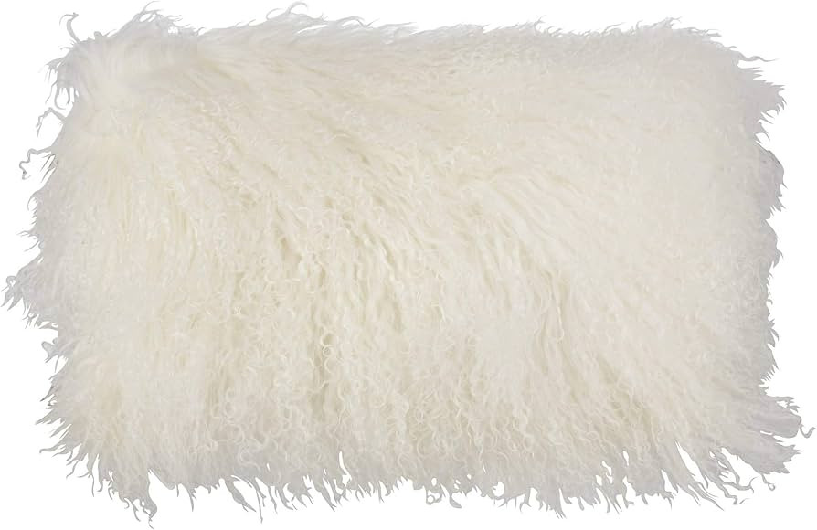 SARO LIFESTYLE 100% Wool Mongolian Lamb Fur Throw Pillow with Poly Filling, 12" x 20", Ivory | Amazon (US)