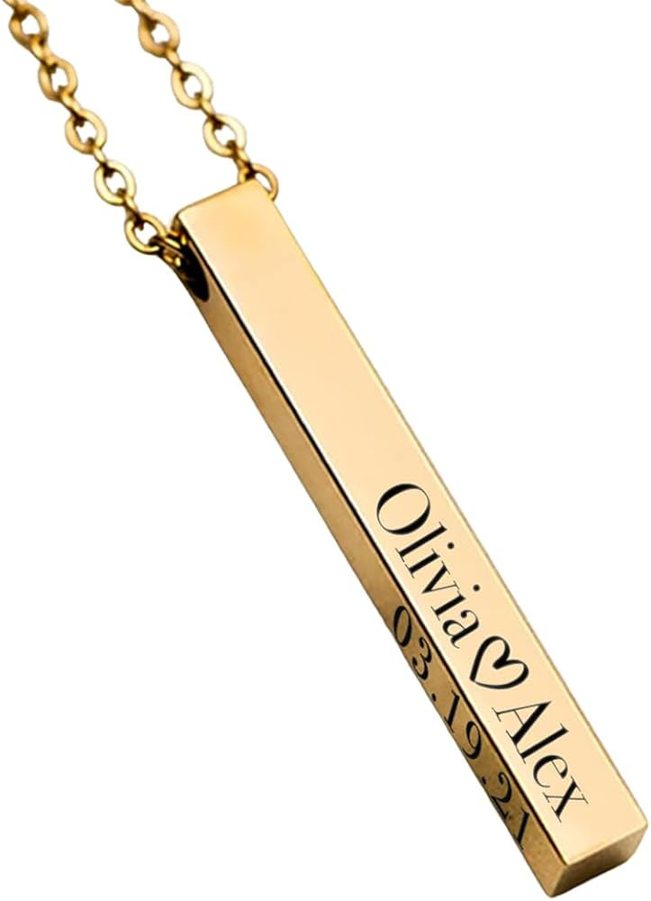 Customized Elegance 3D Vertical Bar Necklace with Engraved Name Pendant Personalized with your te... | Amazon (US)