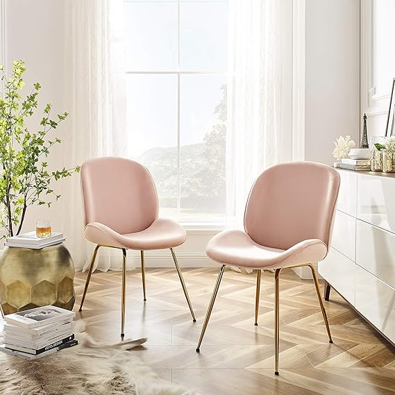Volans Velvet Chair, Modern Upholstered Makeup Vanity Chair with Gold Legs, Set of 2, Pink | Amazon (US)
