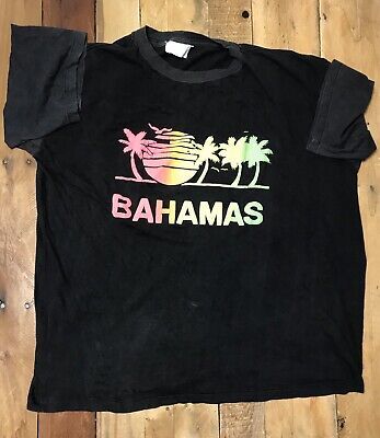 Vintage Bahamas Shirt Mens Large Black Single Stitched Faded Neon Graphic Logo | eBay US