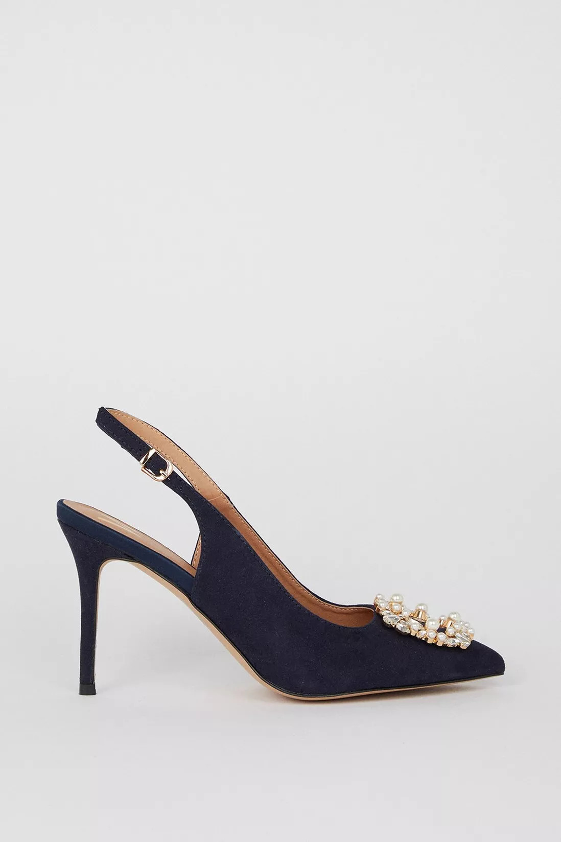 Heels | Caprice Jewel Broach Detail Slingback Stiletto Court Shoes | Wallis | Debenhams UK