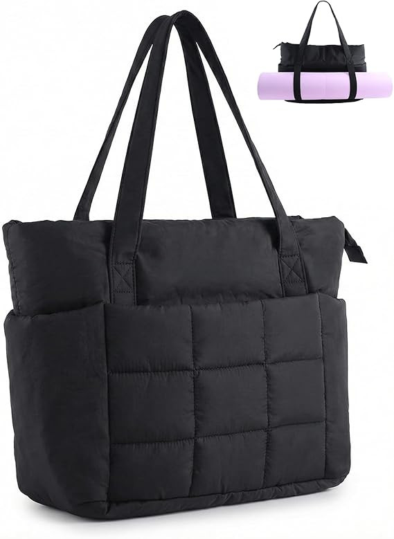 U+U Puffer Tote Bag for Women, Quilted 16" Laptop Work Tote with Yoga Mat Strap & Luggage Sleeve ... | Amazon (US)