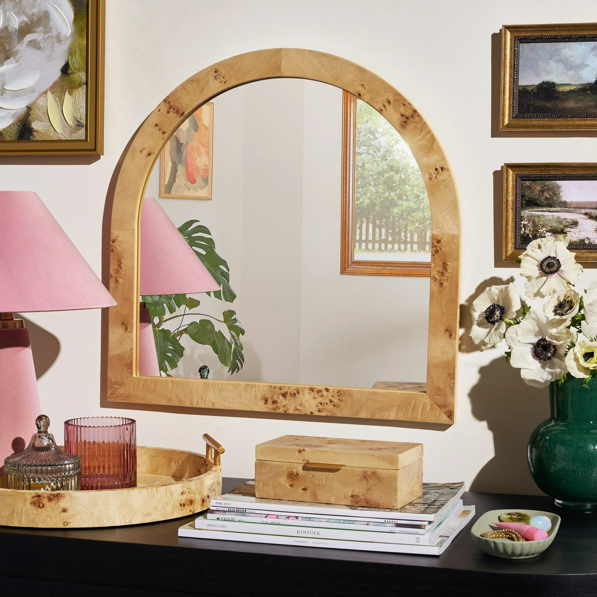 Beautiful Burlwood Arched Boho Vanity Decorative Mirror by Drew Barrymore, 22" Burlwood Bathroom ... | Walmart (US)