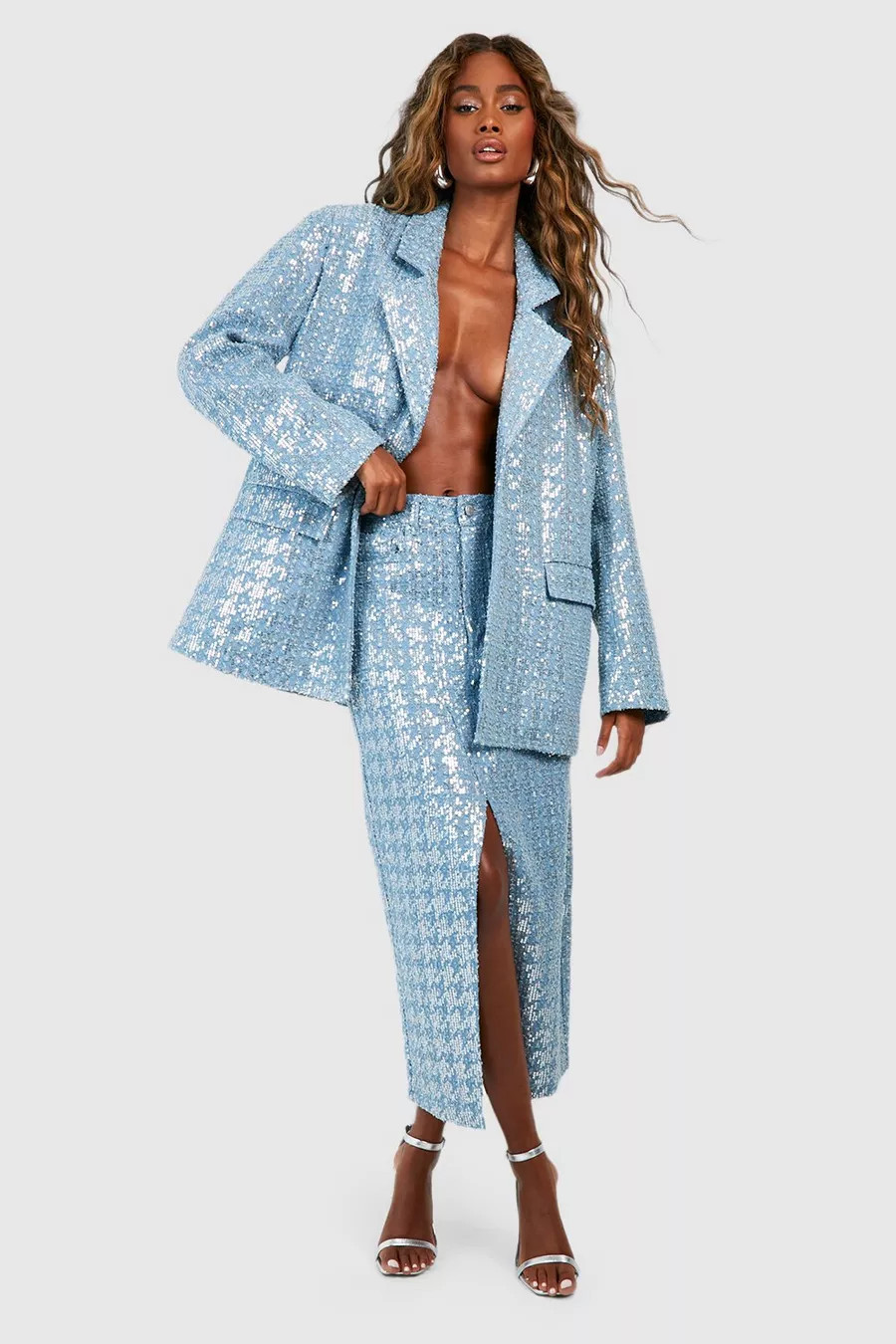 Sequin Denim Midaxi Skirt | Boohoo.com (UK & IE)