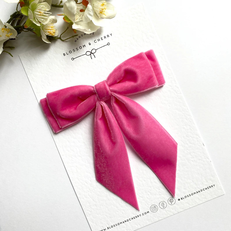 Candy Pink Velvet Short Tail Hair Bow, Velvet Hair Tie, Velvet Short Tail Bow, Bridesmaid Bow, Bo... | Etsy (US)