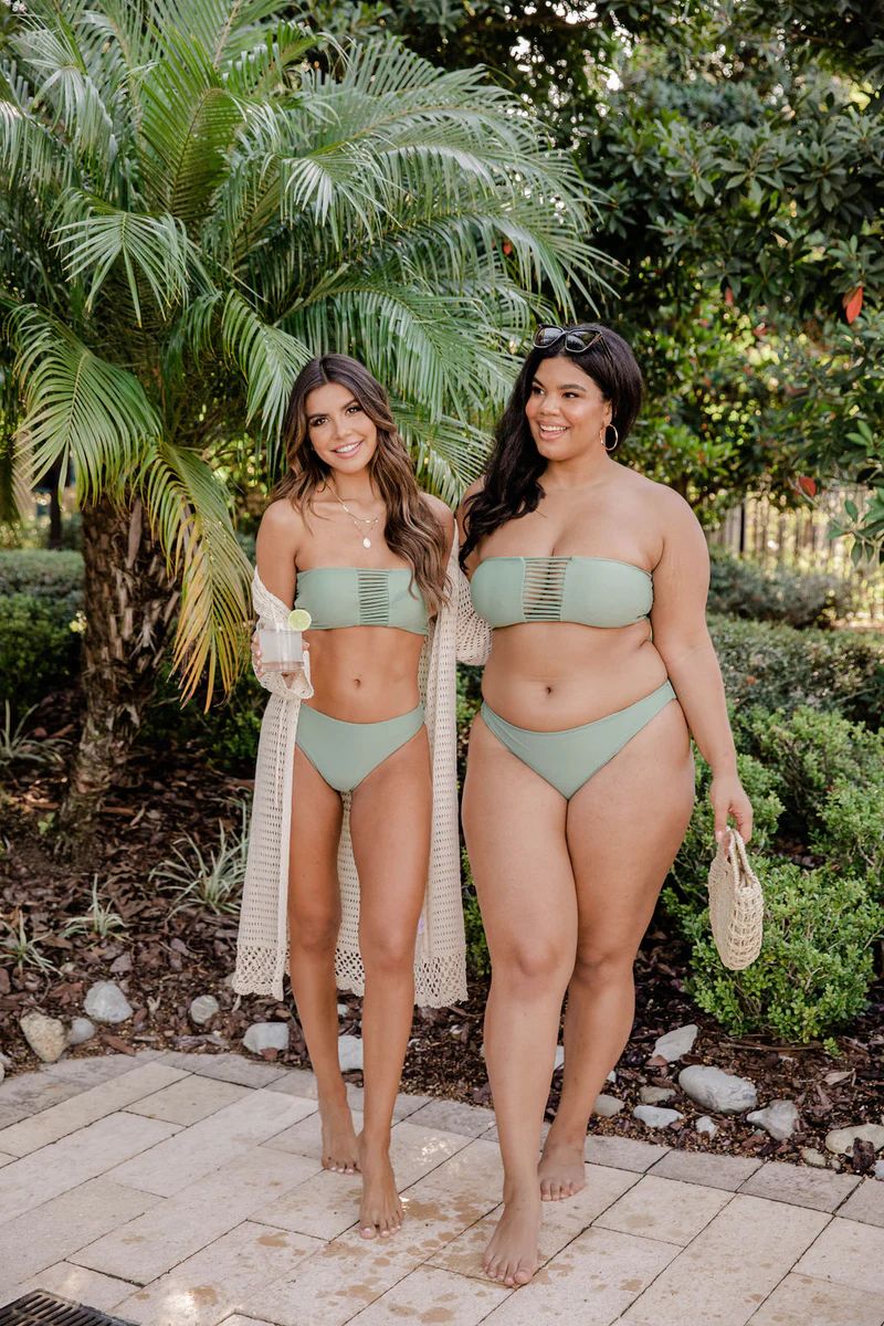 Sea You Together Olive Mid-Rise Bikini Bottoms | The Pink Lily Boutique